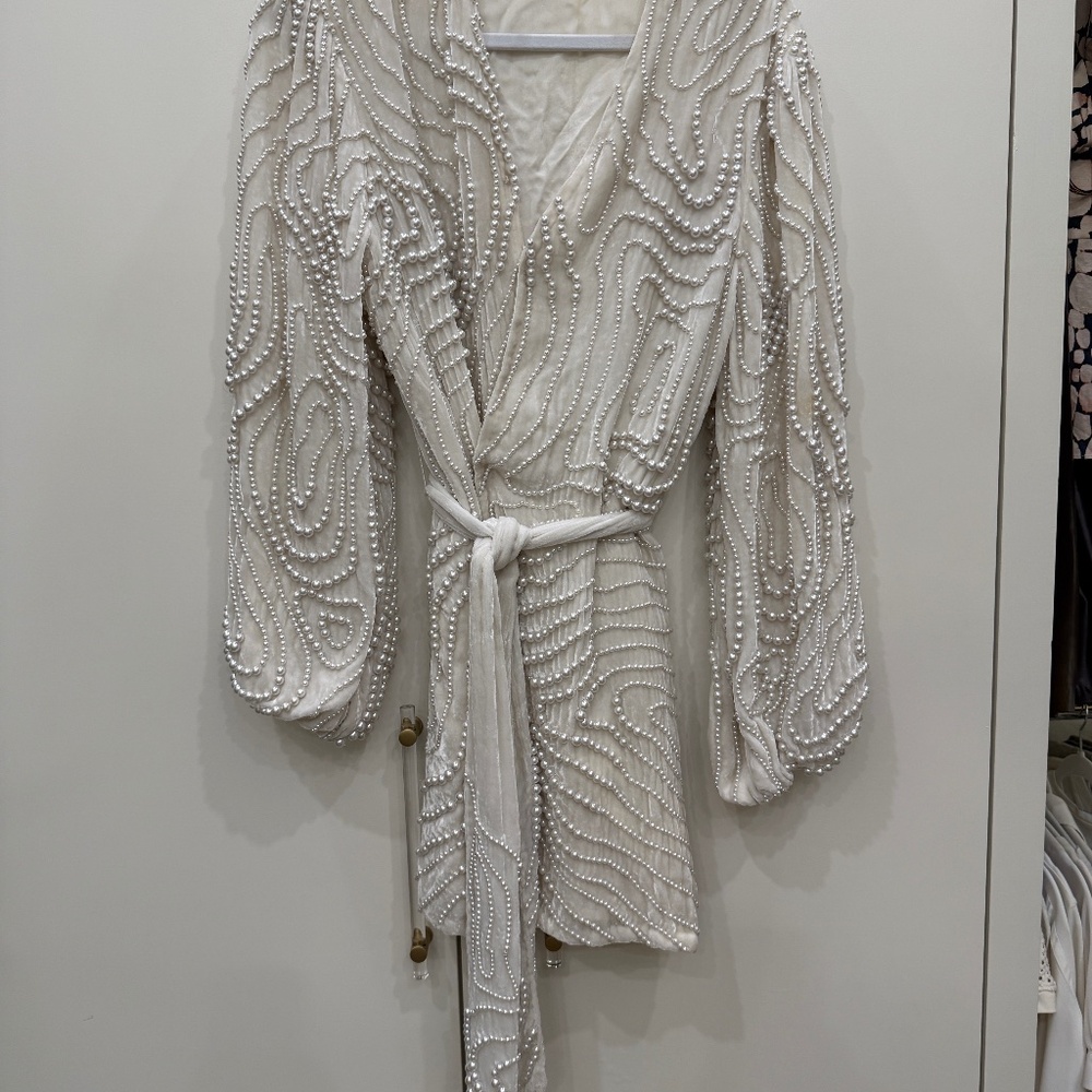 Retrofete white and pearl cocktail mini dress